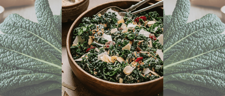 Kale Salad Perfection: Toasted Quinoa, Almonds & Tahini Lemon Dressing