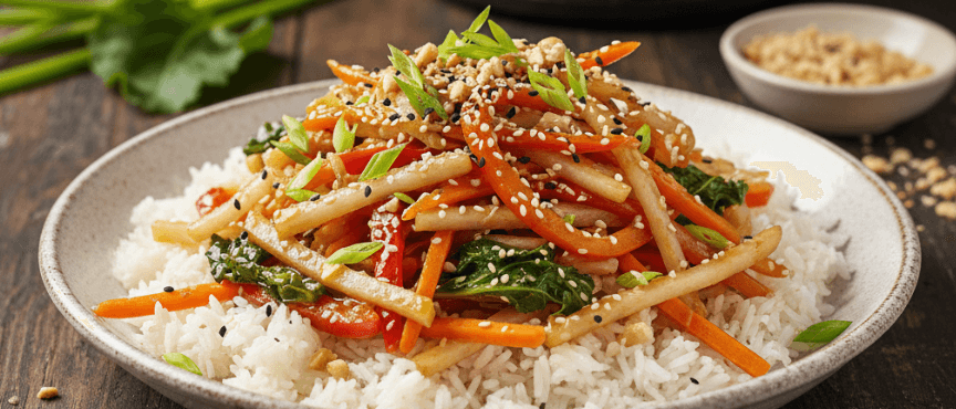 Kohlrabi Stir Fry with a Ginger Garlic Glaze